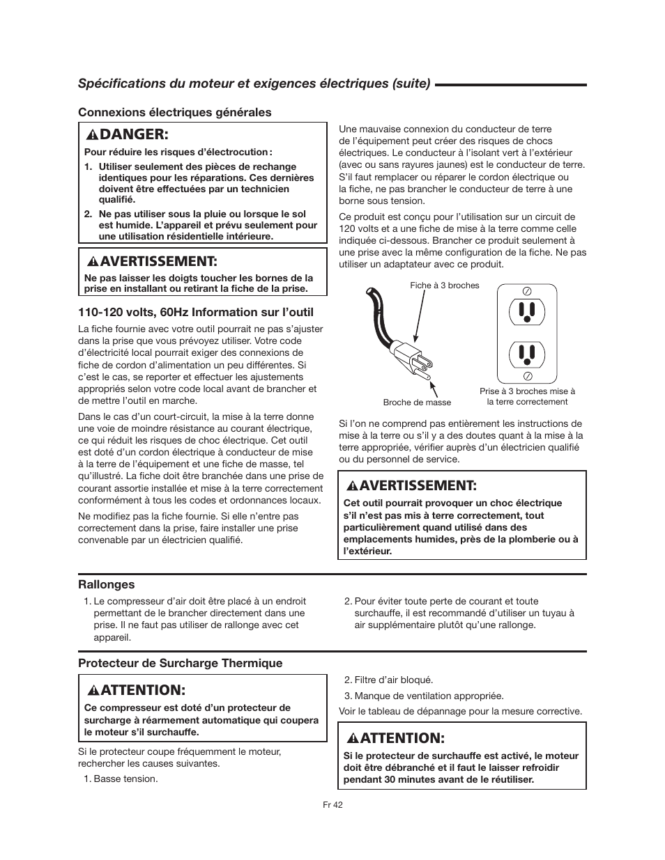 Attention, Danger, Avertissement | RIDGID OF25150A User Manual | Page 42 / 56