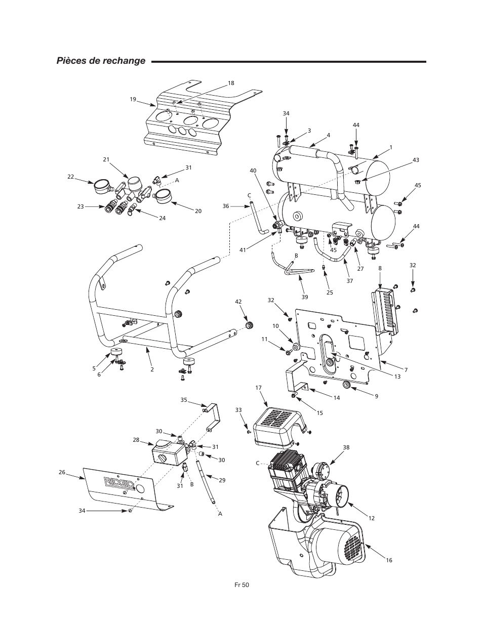 Pièces de rechange | RIDGID OF25150A User Manual | Page 50 / 56
