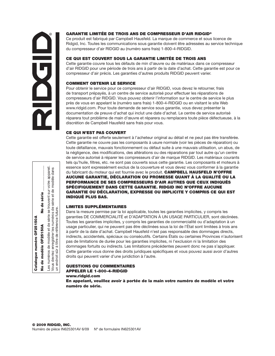 RIDGID OF25150A User Manual | Page 54 / 56