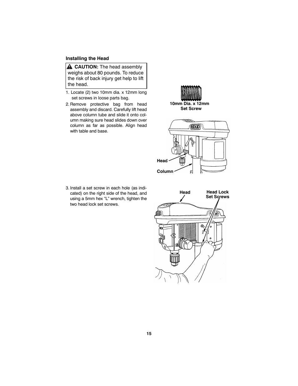 Installing the head | RIDGID SP6490 User Manual | Page 15 / 40