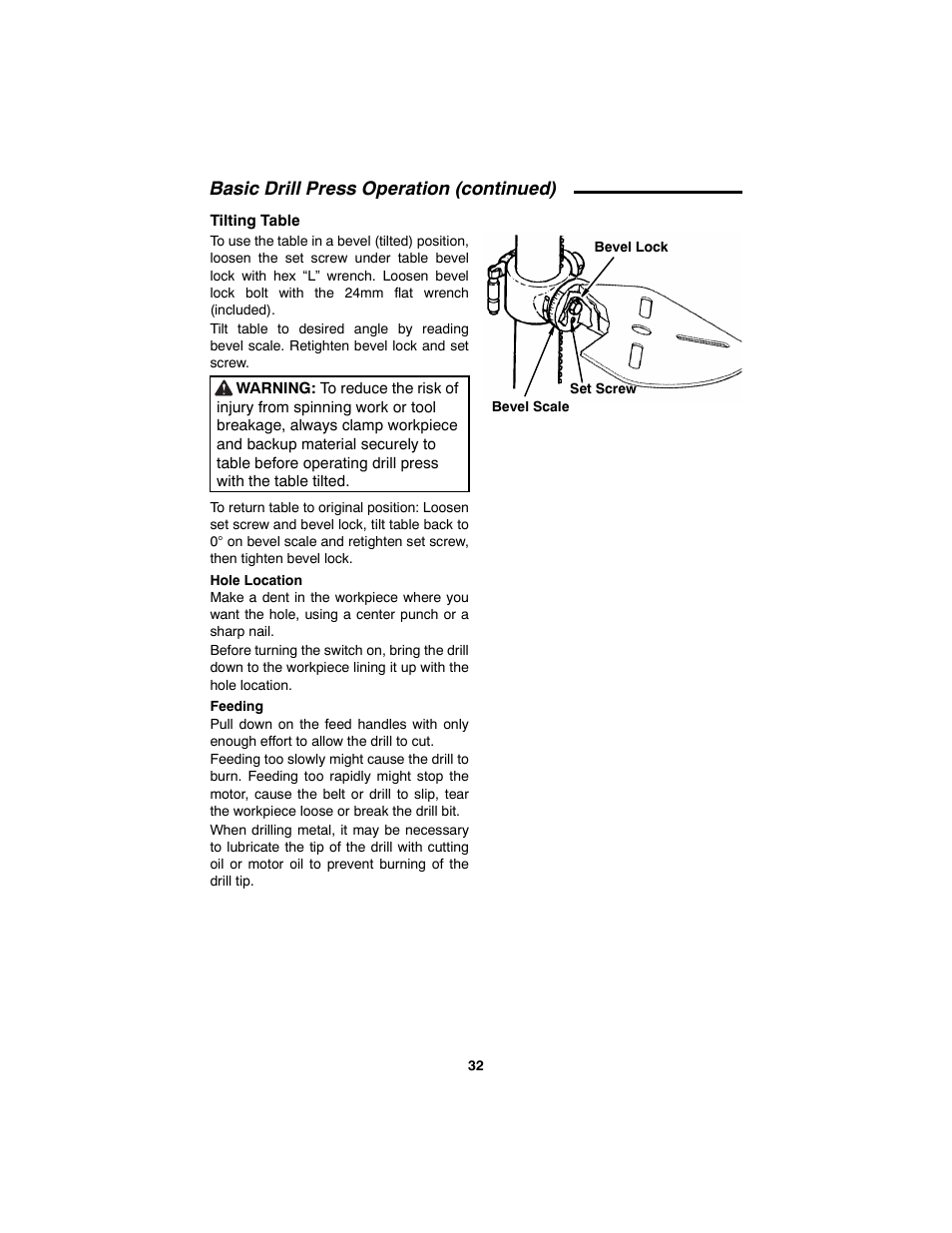 Basic drill press operation (continued) | RIDGID SP6490 User Manual | Page 32 / 40