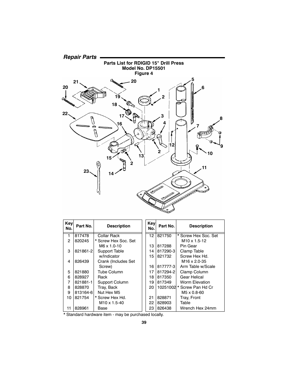 Repair parts | RIDGID SP6490 User Manual | Page 39 / 40