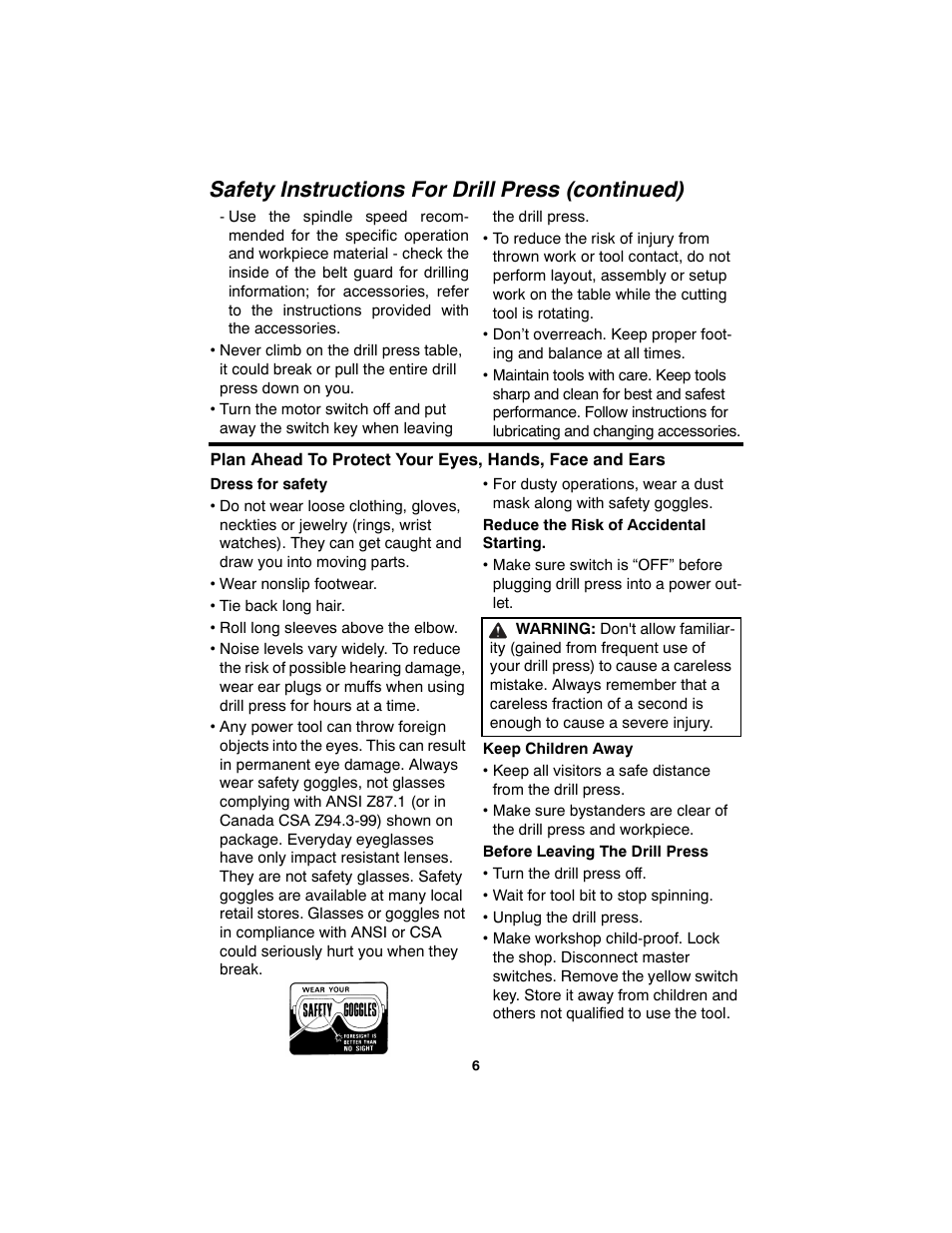 Safety instructions for drill press (continued) | RIDGID SP6490 User Manual | Page 6 / 40