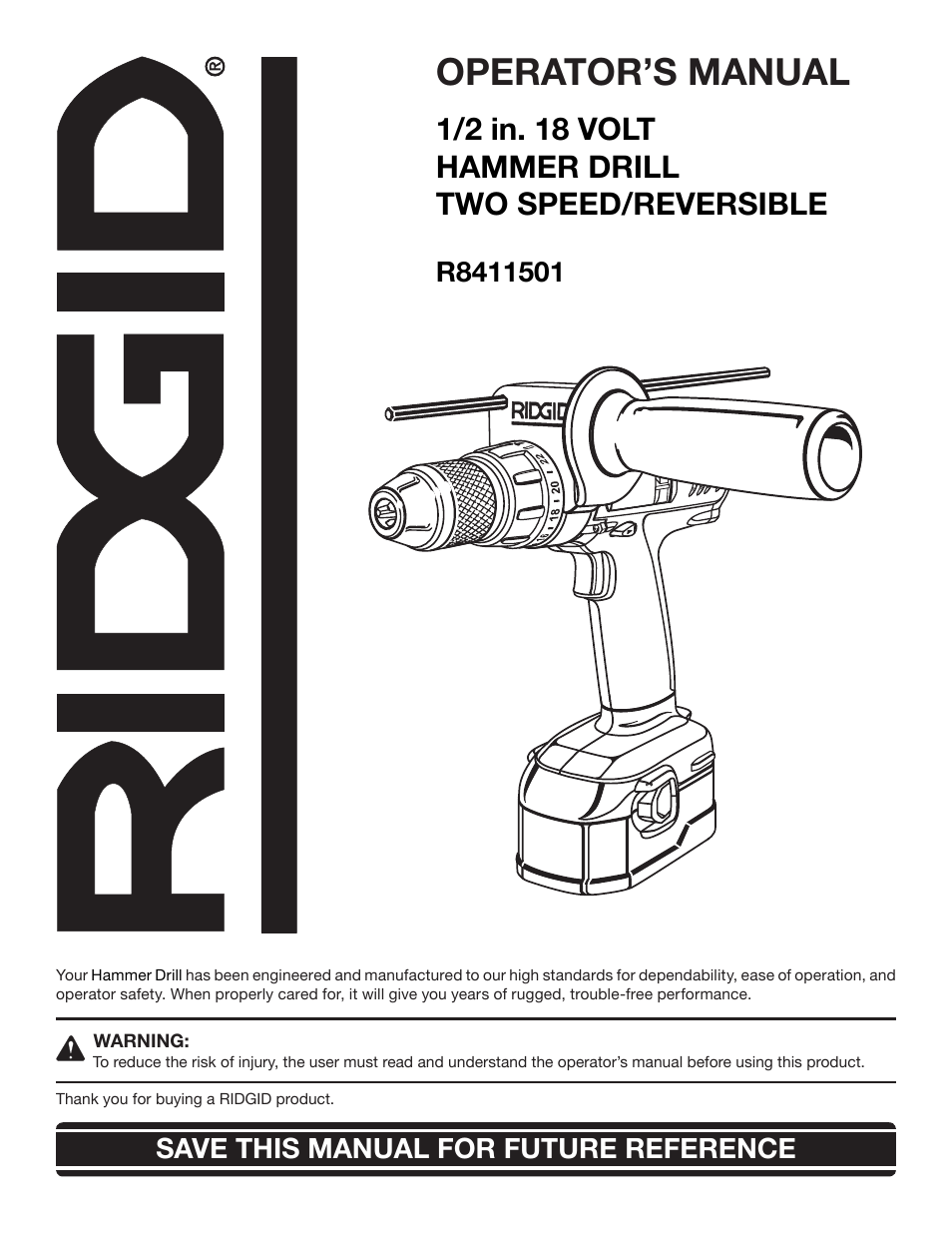 RIDGID R8411501 User Manual | 22 pages
