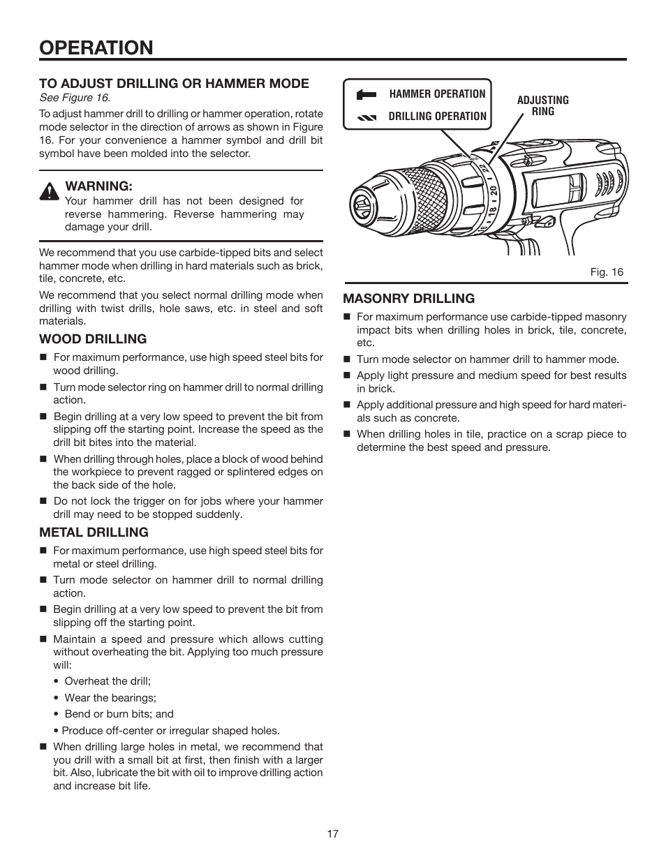 Operation | RIDGID R8411501 User Manual | Page 17 / 22