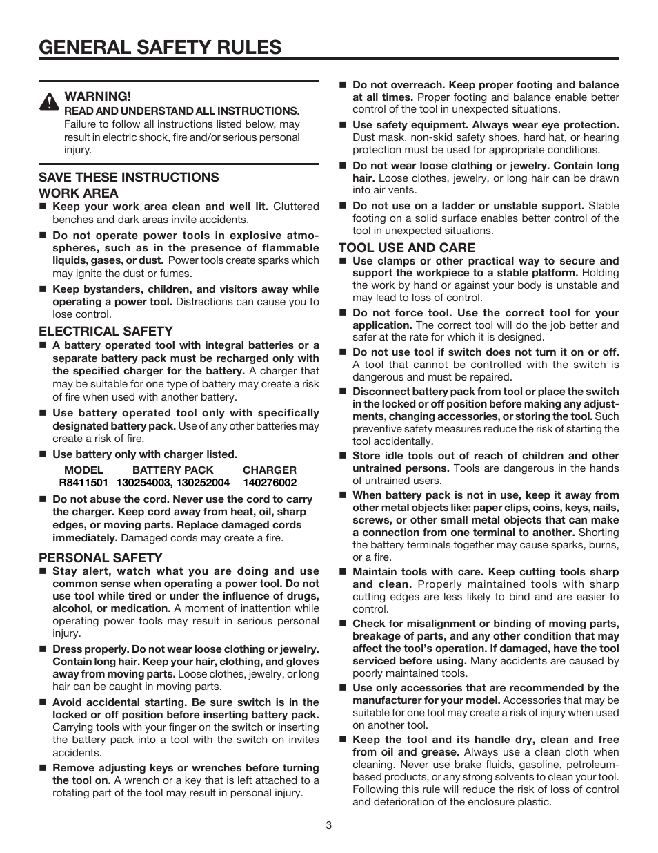 General safety rules | RIDGID R8411501 User Manual | Page 3 / 22