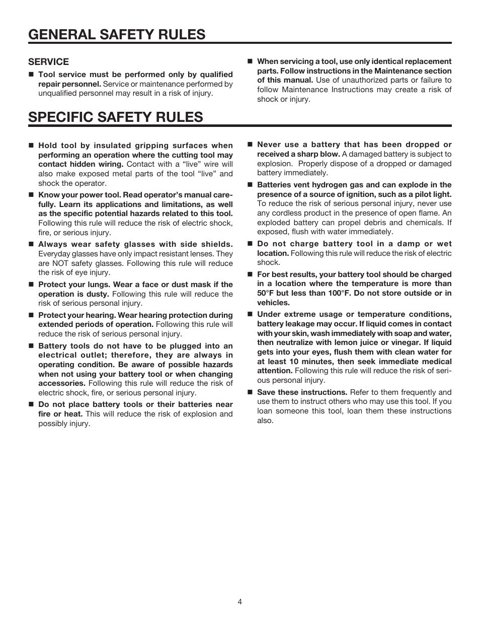 General safety rules, Specific safety rules | RIDGID R8411501 User Manual | Page 4 / 22