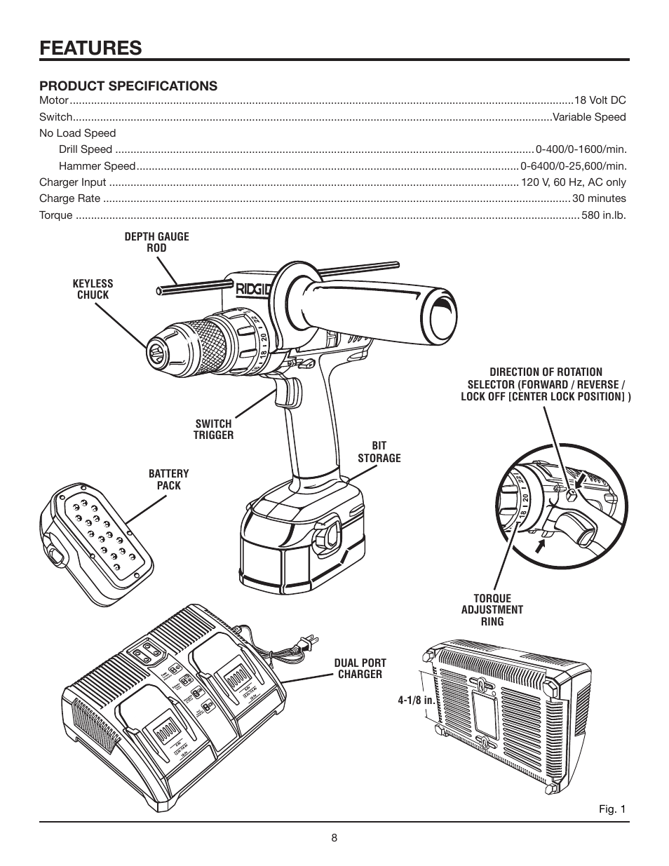 Features | RIDGID R8411501 User Manual | Page 8 / 22