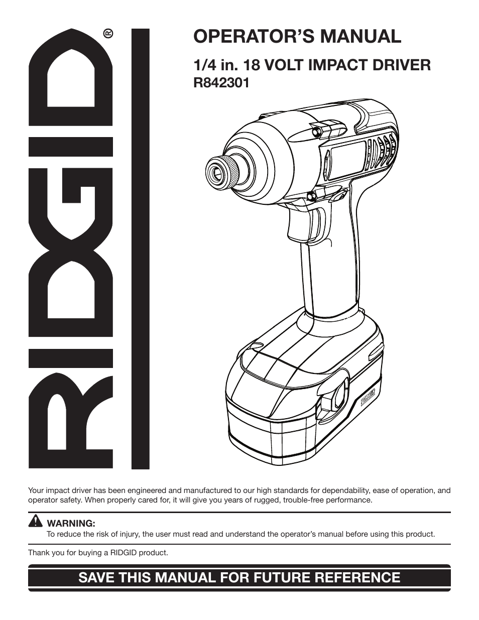 RIDGID R842301 User Manual | 18 pages