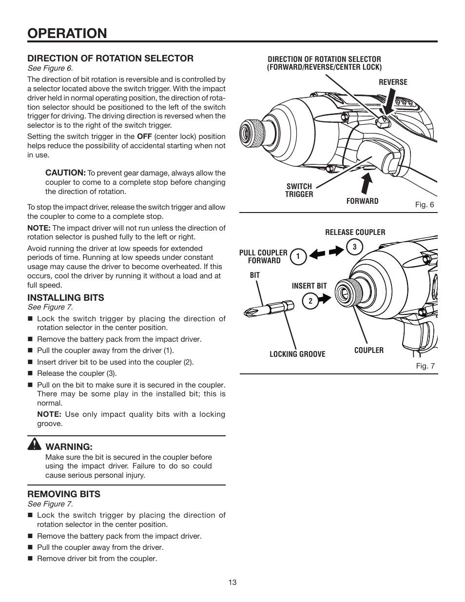 Operation | RIDGID R842301 User Manual | Page 13 / 18