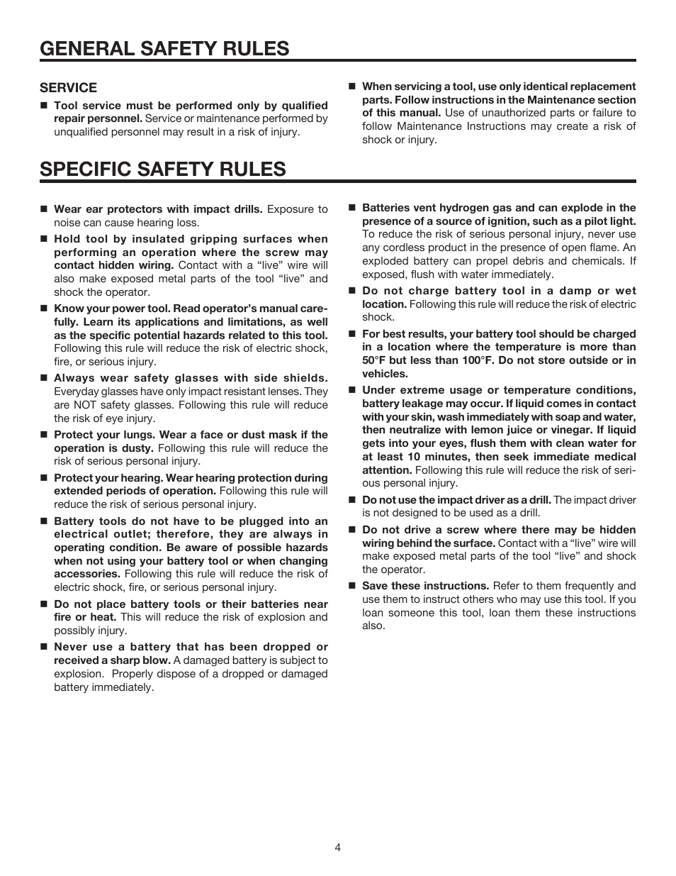 General safety rules, Specific safety rules | RIDGID R842301 User Manual | Page 4 / 18