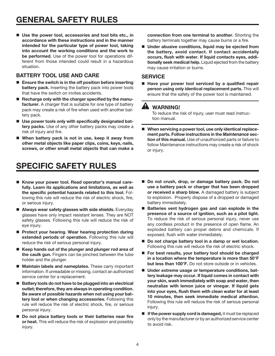 General safety rules, Specific safety rules | RIDGID R8804 User Manual | Page 4 / 20