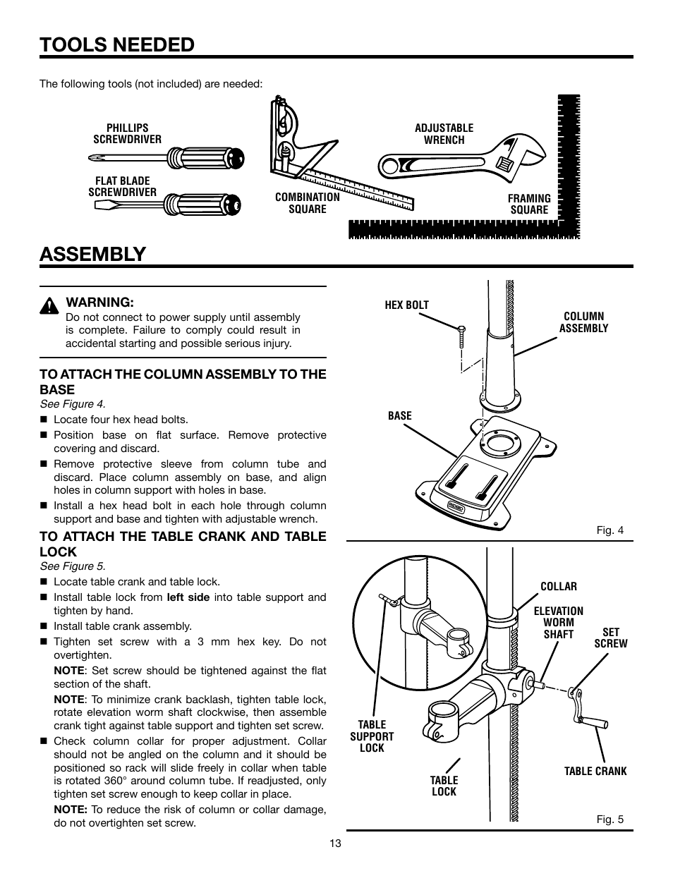 Tools needed, Assembly | RIDGID DP15501 User Manual | Page 13 / 32