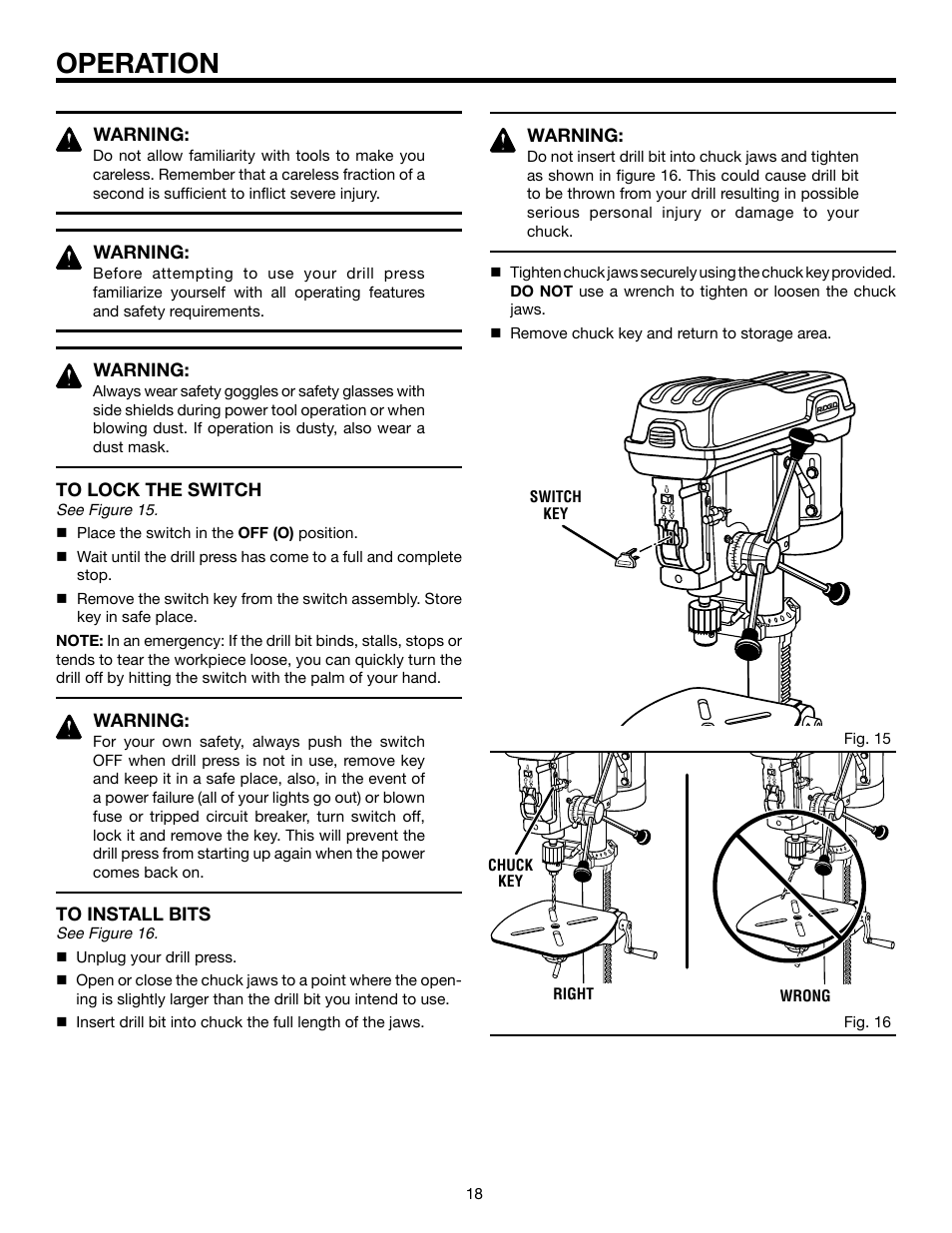 Operation | RIDGID DP15501 User Manual | Page 18 / 32