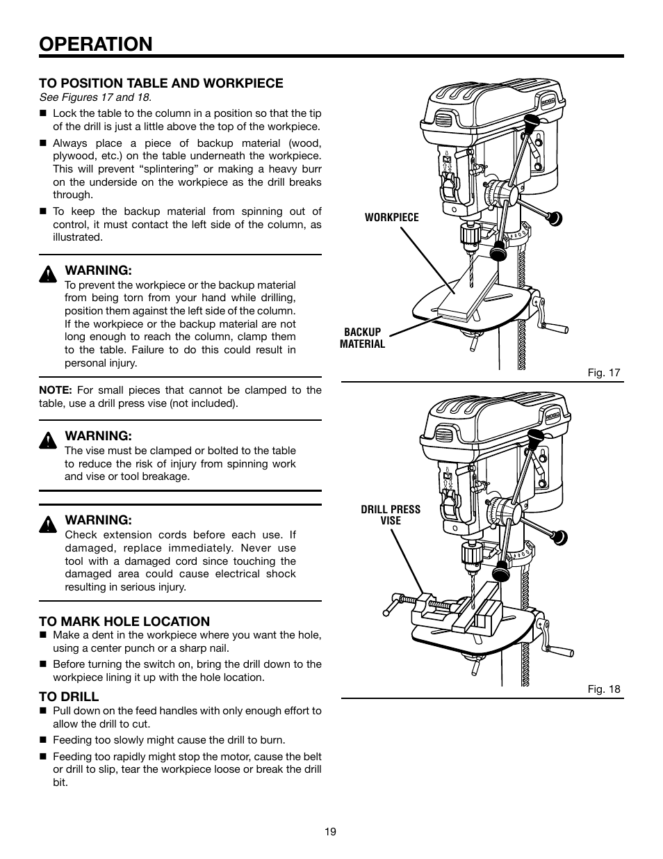 Operation | RIDGID DP15501 User Manual | Page 19 / 32