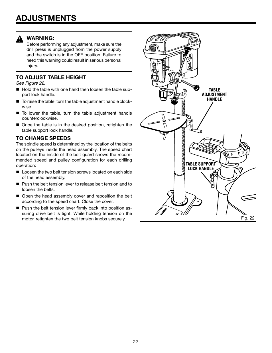 Adjustments | RIDGID DP15501 User Manual | Page 22 / 32