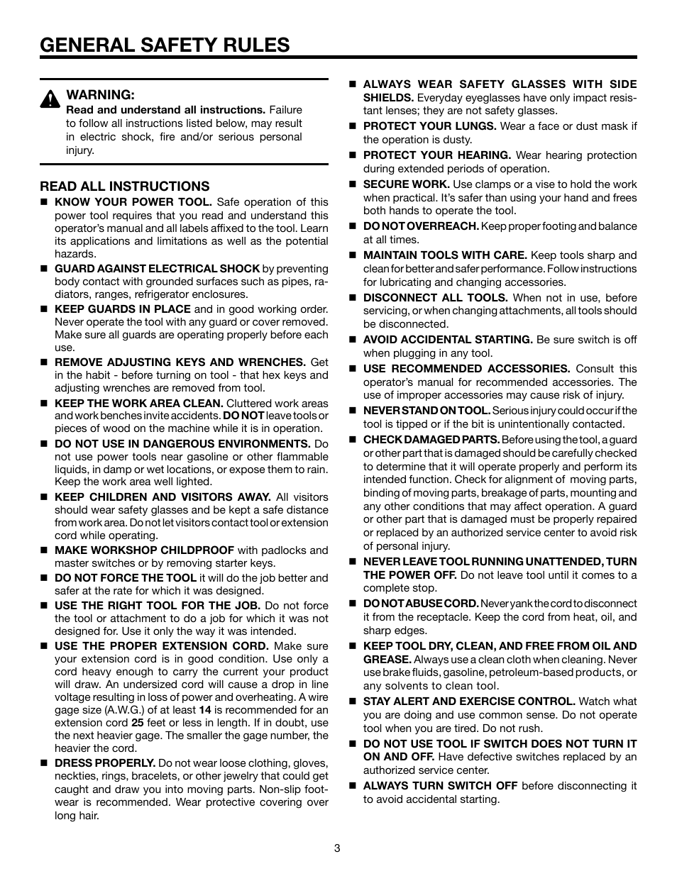 General safety rules | RIDGID DP15501 User Manual | Page 3 / 32