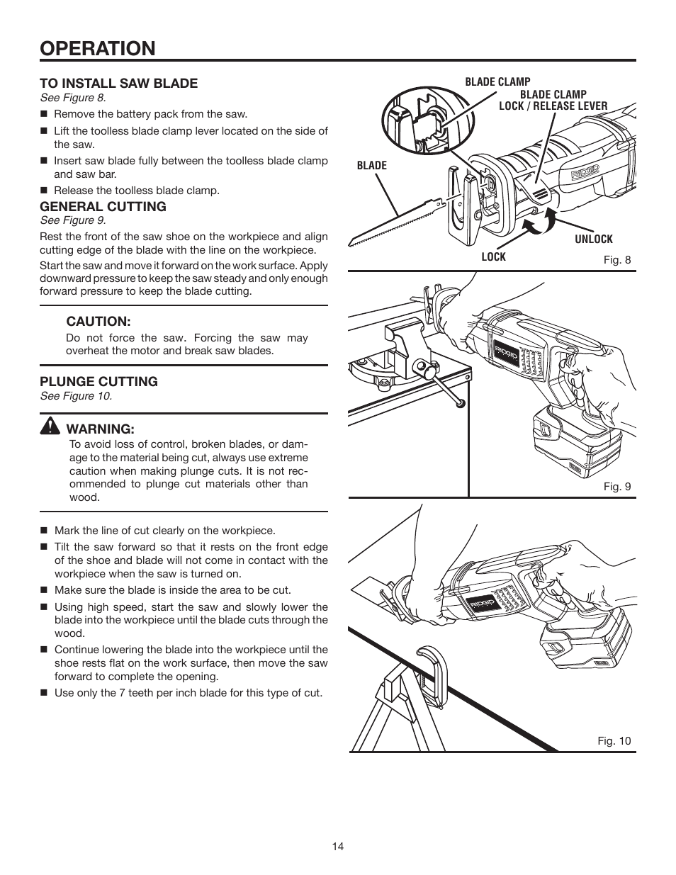 Operation | RIDGID R854 User Manual | Page 14 / 18