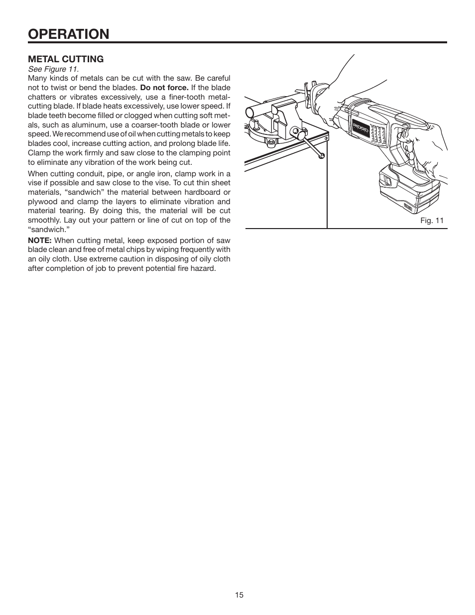 Operation | RIDGID R854 User Manual | Page 15 / 18