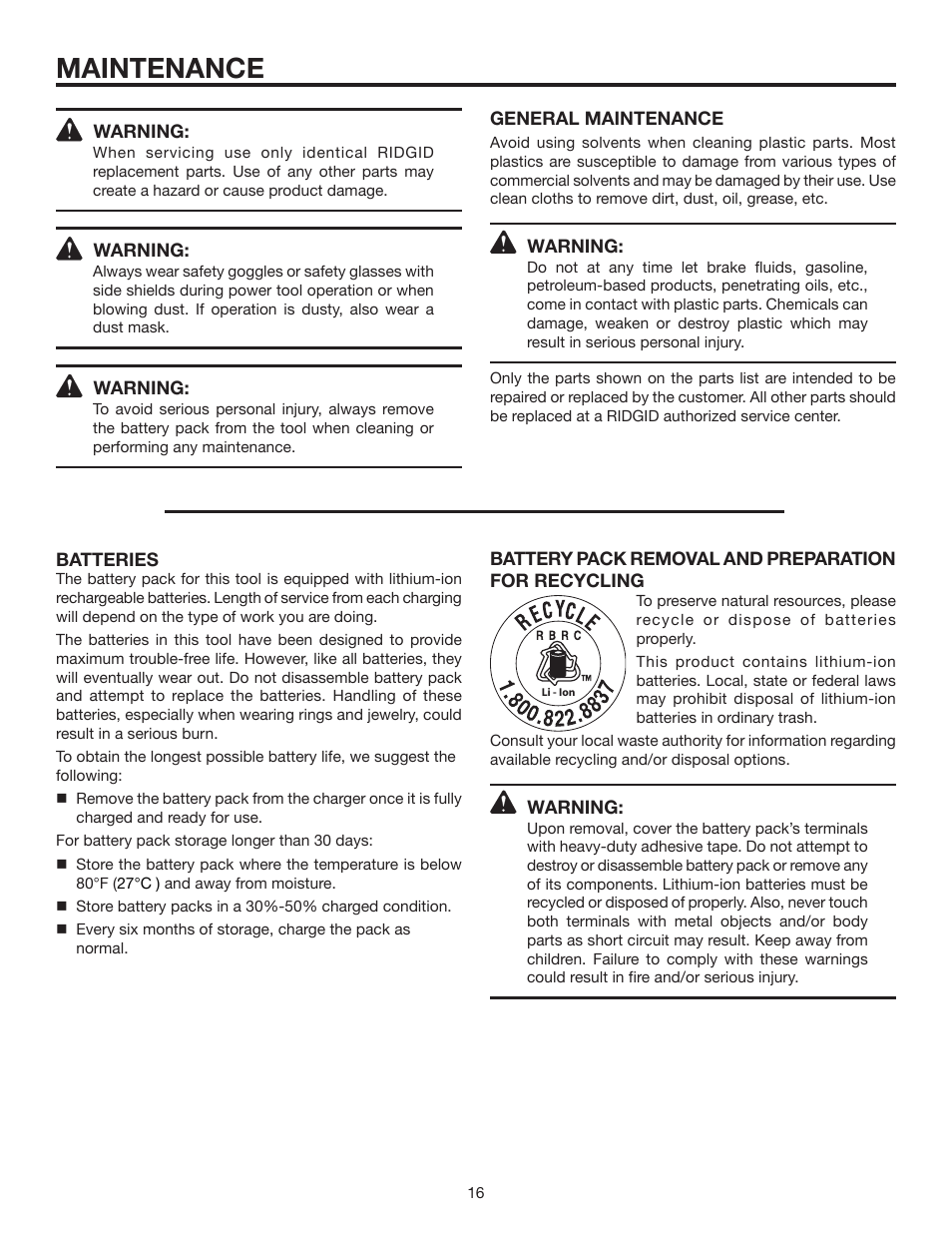 Maintenance | RIDGID R854 User Manual | Page 16 / 18