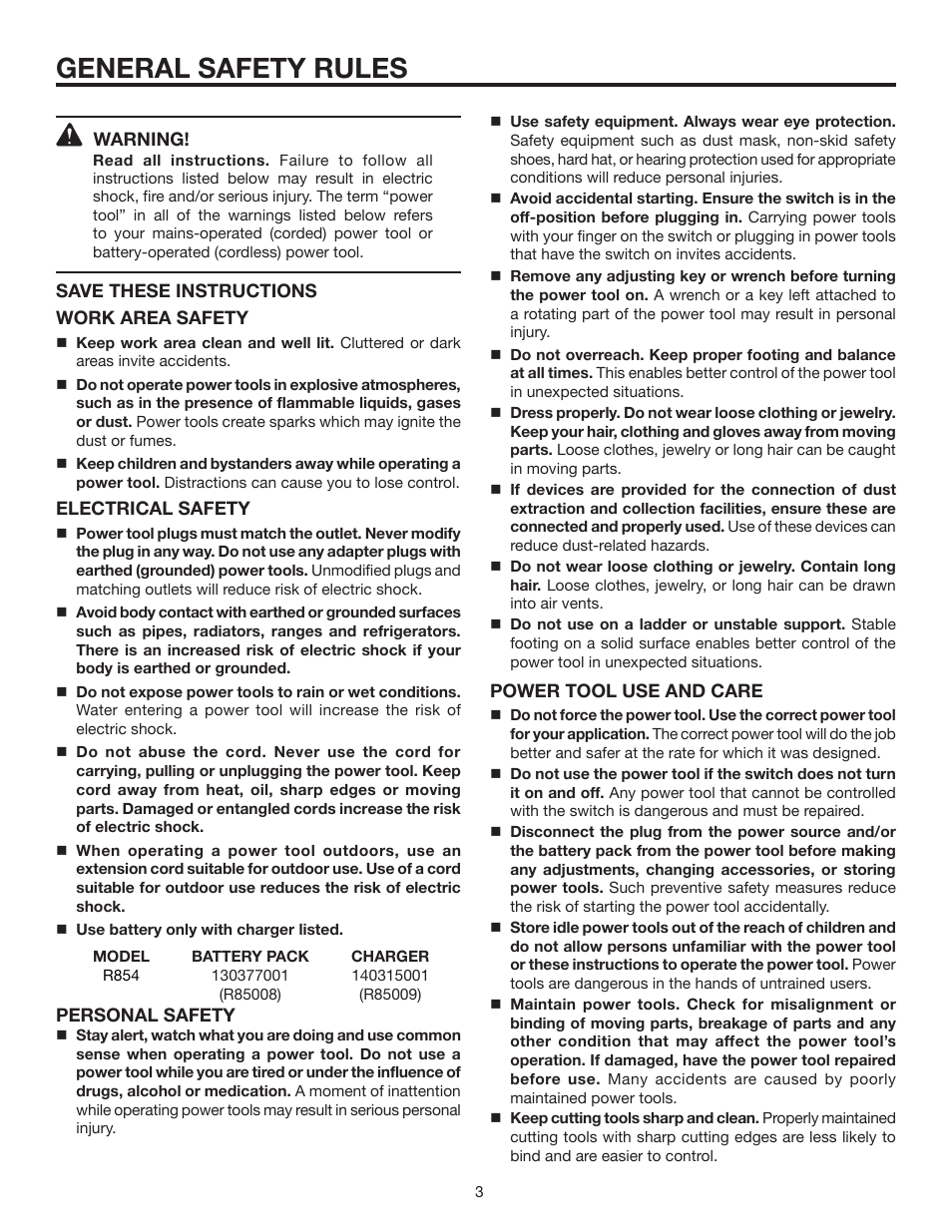 General safety rules | RIDGID R854 User Manual | Page 3 / 18