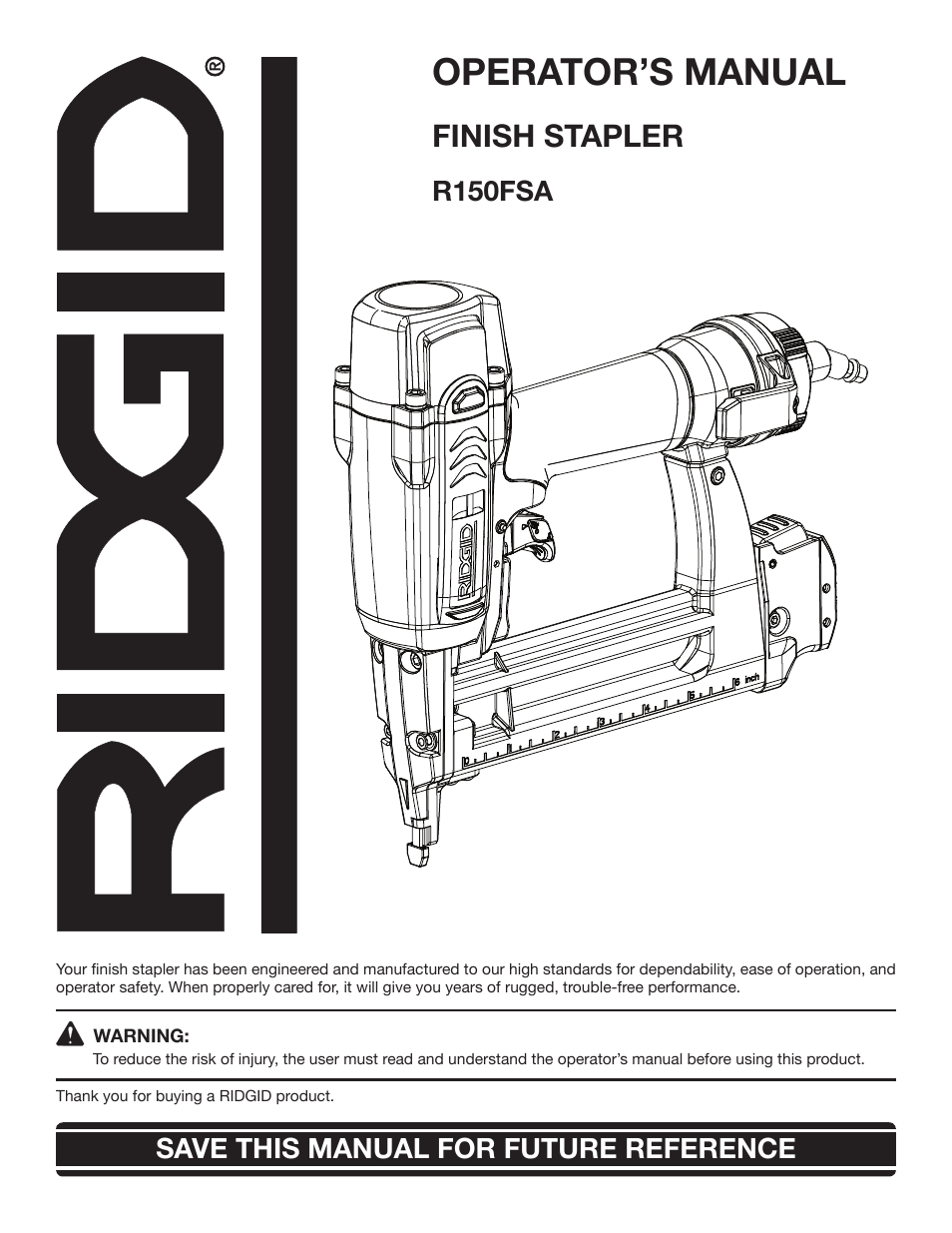 RIDGID FINISH STAPLER R150FSA User Manual | 20 pages