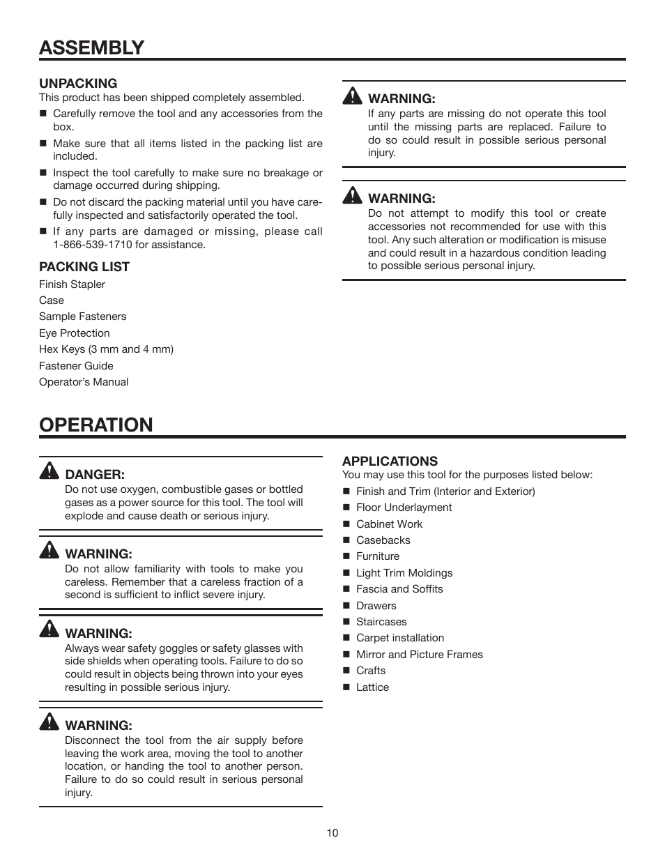 Assembly, Operation | RIDGID FINISH STAPLER R150FSA User Manual | Page 10 / 20