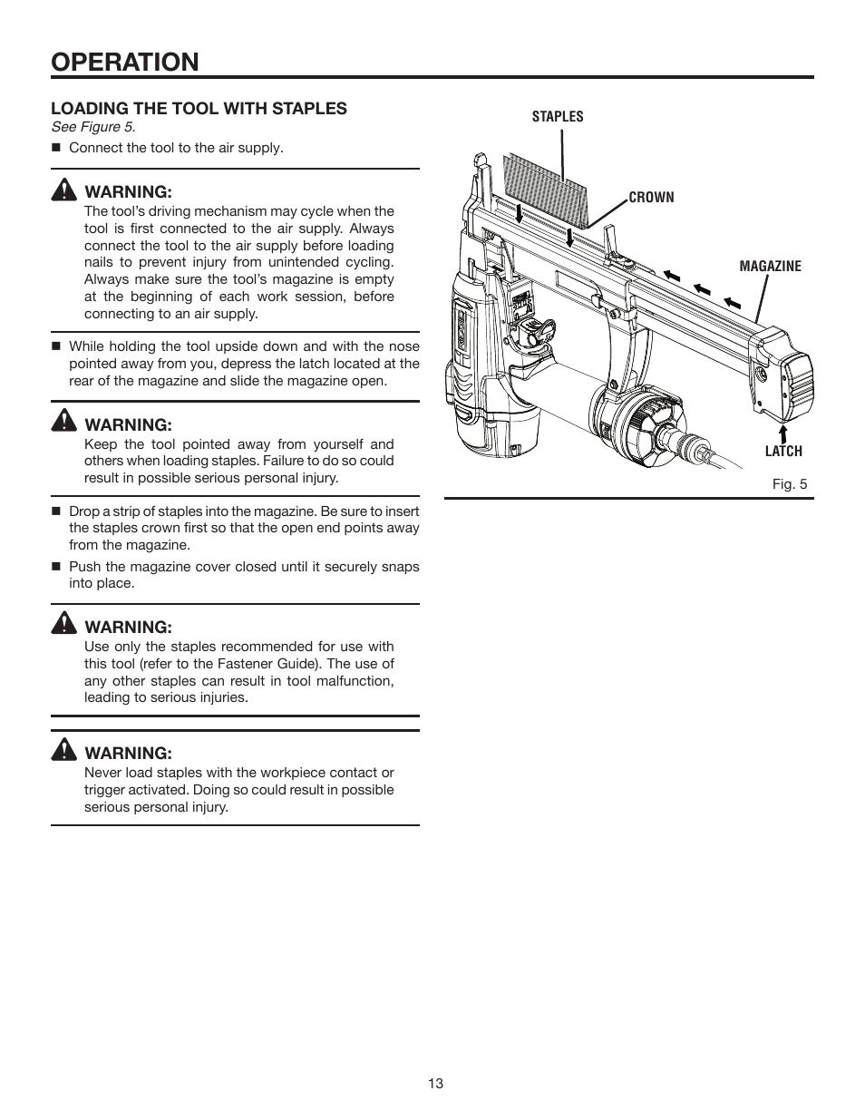 Operation | RIDGID FINISH STAPLER R150FSA User Manual | Page 13 / 20
