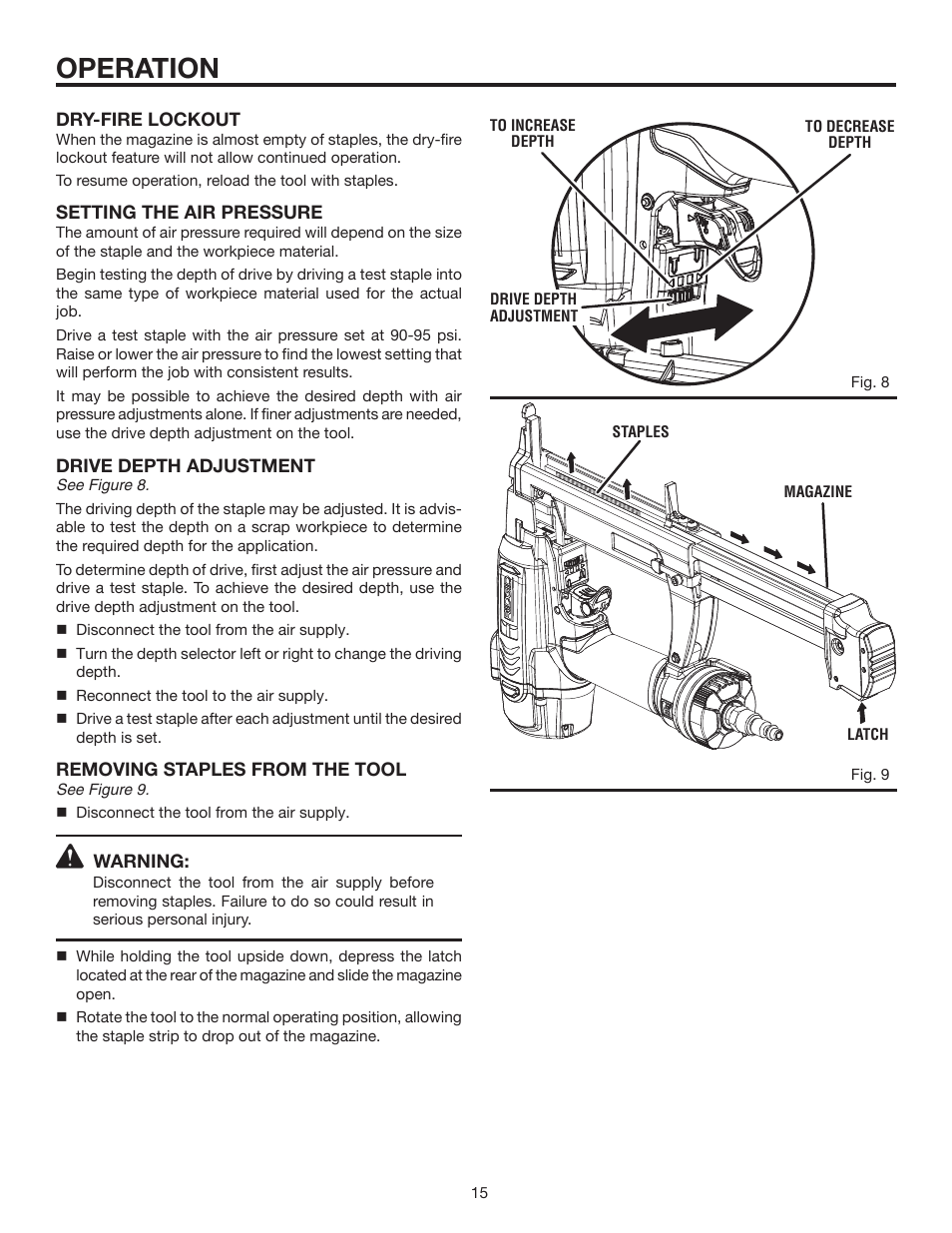 Operation | RIDGID FINISH STAPLER R150FSA User Manual | Page 15 / 20