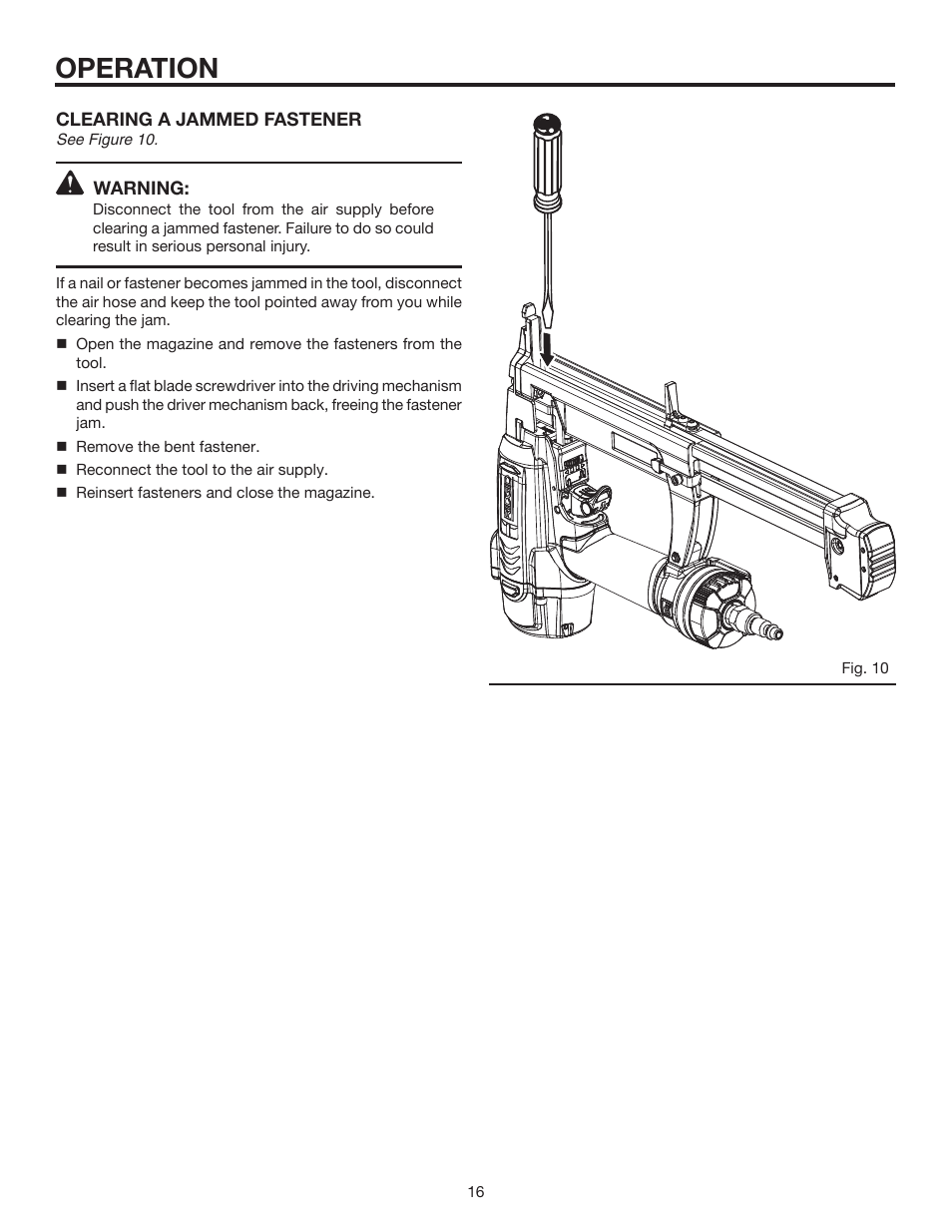 Operation | RIDGID FINISH STAPLER R150FSA User Manual | Page 16 / 20