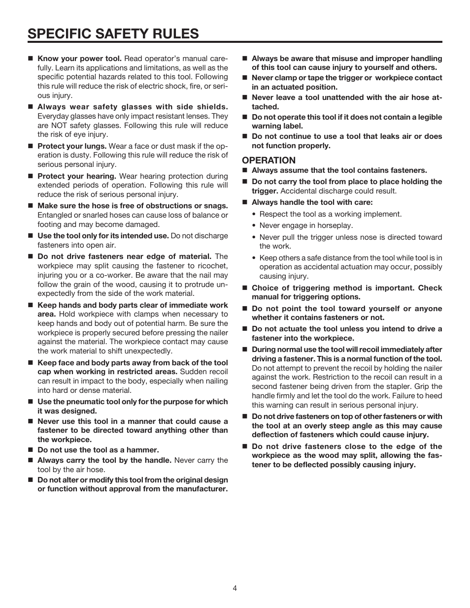 Specific safety rules | RIDGID FINISH STAPLER R150FSA User Manual | Page 4 / 20