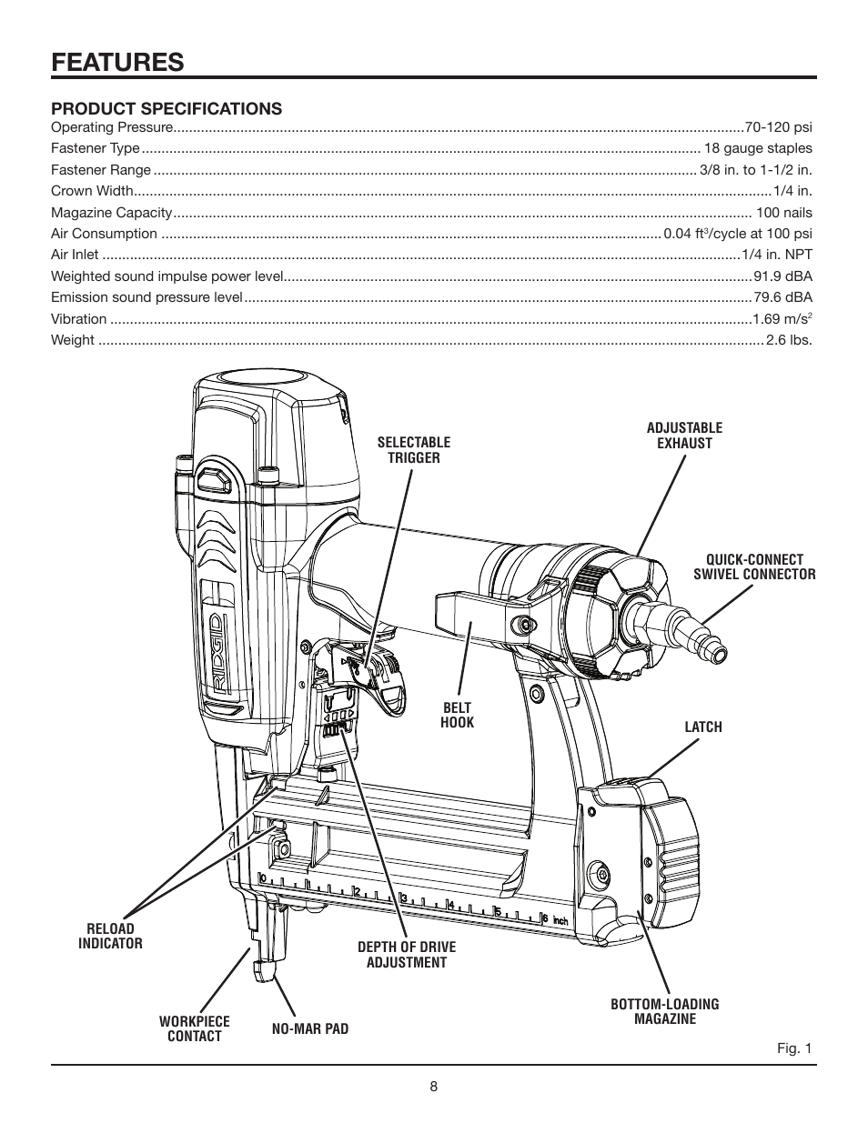 Features | RIDGID FINISH STAPLER R150FSA User Manual | Page 8 / 20