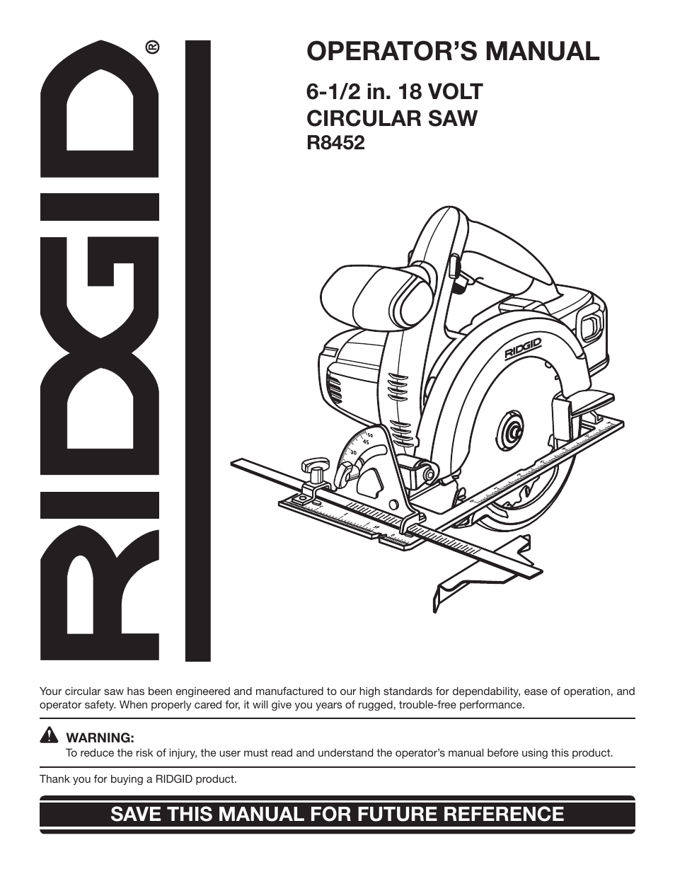 RIDGID R8452 User Manual | 24 pages