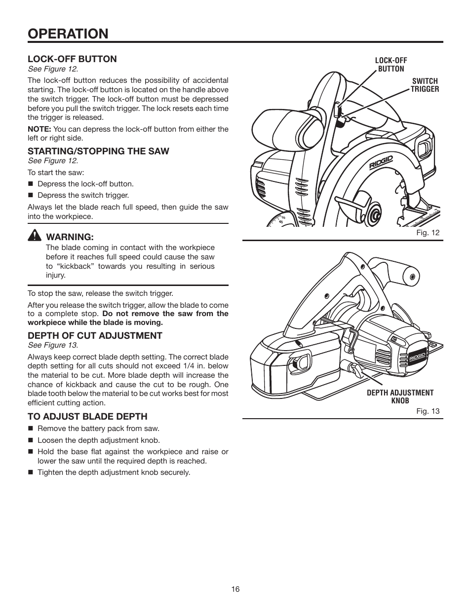 Operation | RIDGID R8452 User Manual | Page 16 / 24