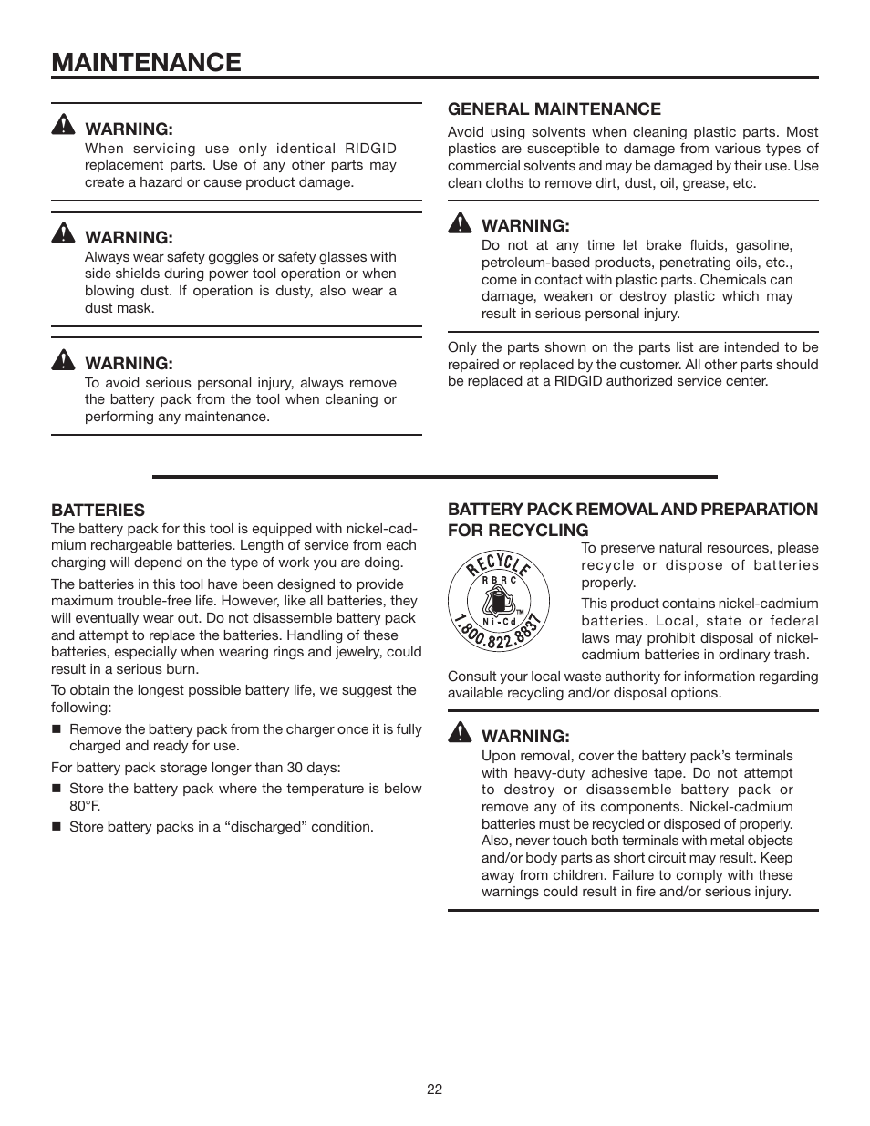Maintenance | RIDGID R8452 User Manual | Page 22 / 24
