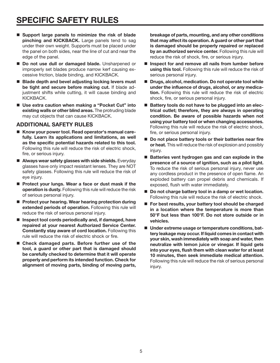 Specific safety rules | RIDGID R8452 User Manual | Page 5 / 24