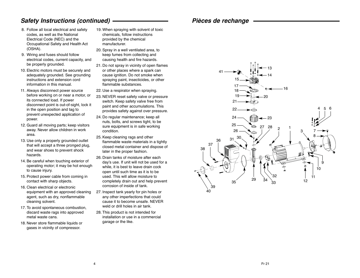 Pièces de rechange, Safety instructions (continued) | RIDGID RIGID OF25135A User Manual | Page 4 / 36