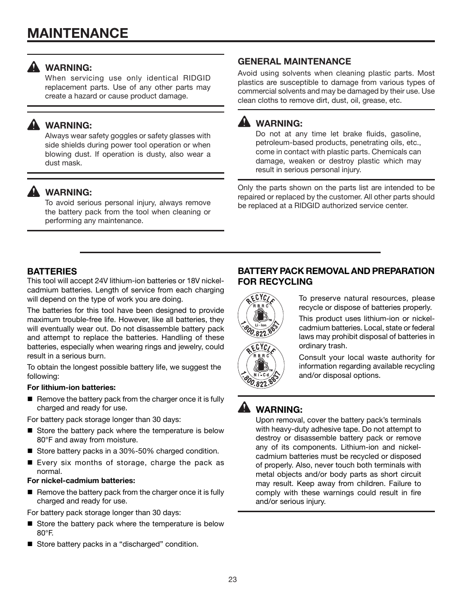 Maintenance | RIDGID MaxSelect R885 User Manual | Page 23 / 26