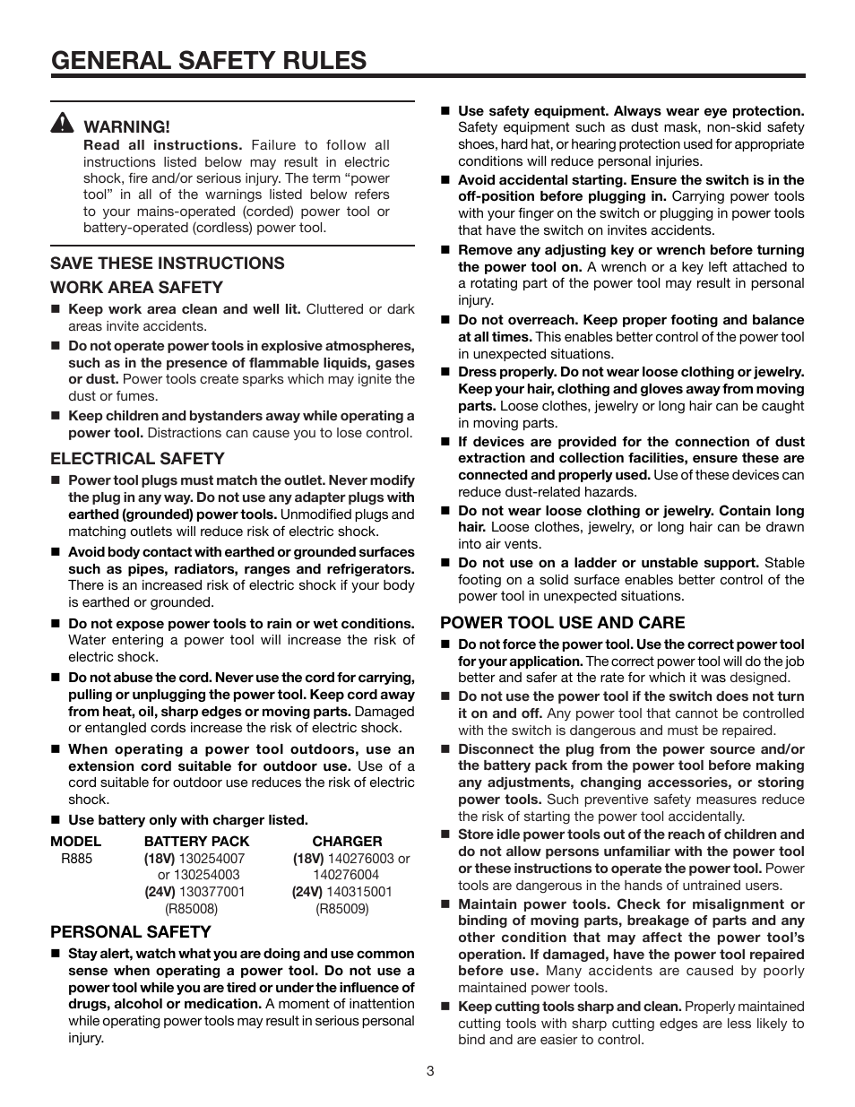 General safety rules | RIDGID MaxSelect R885 User Manual | Page 3 / 26