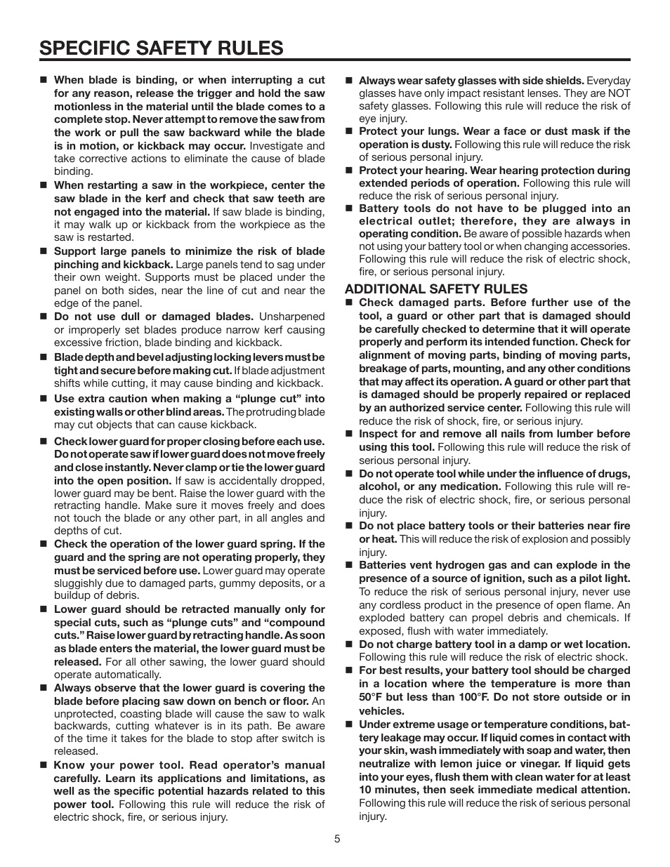 Specific safety rules | RIDGID MaxSelect R885 User Manual | Page 5 / 26