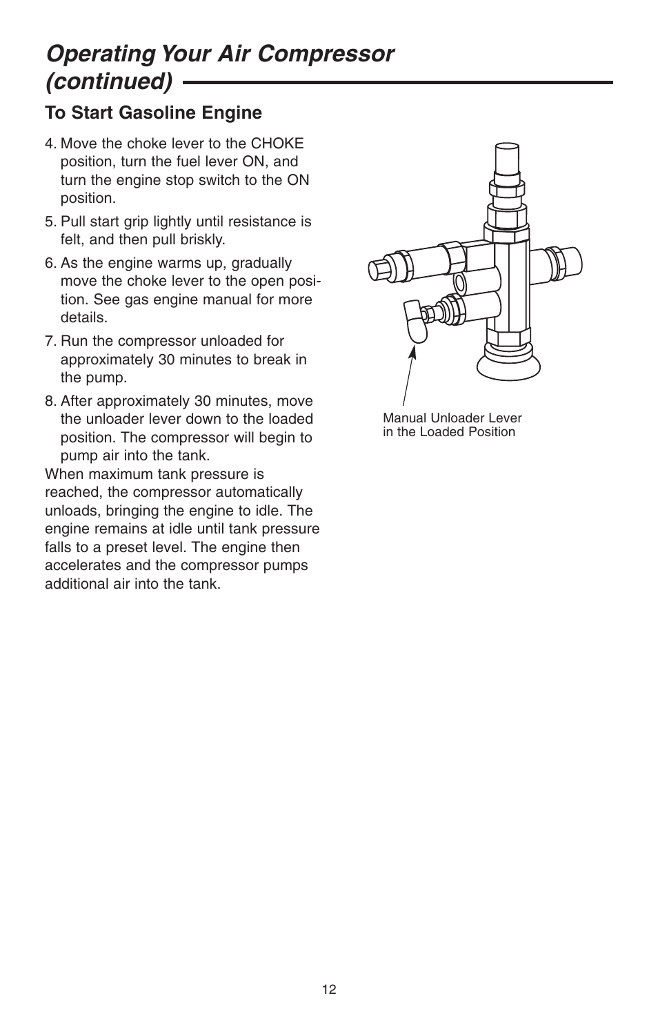 Operating your air compressor (continued) | RIDGID GP90150A User Manual | Page 12 / 72