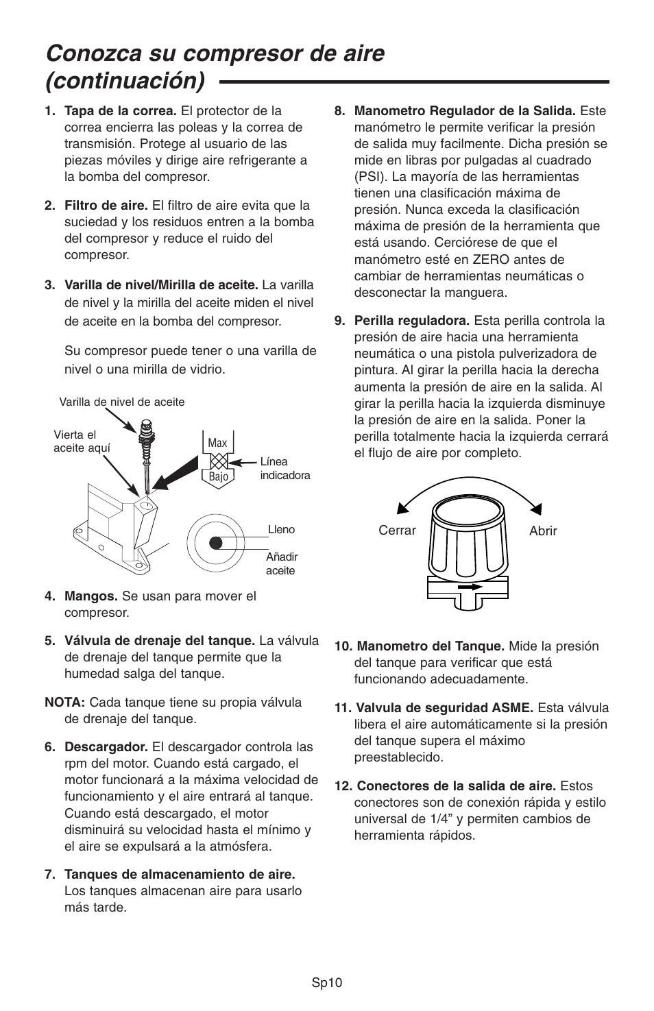 Conozca su compresor de aire (continuación) | RIDGID GP90150A User Manual | Page 34 / 72