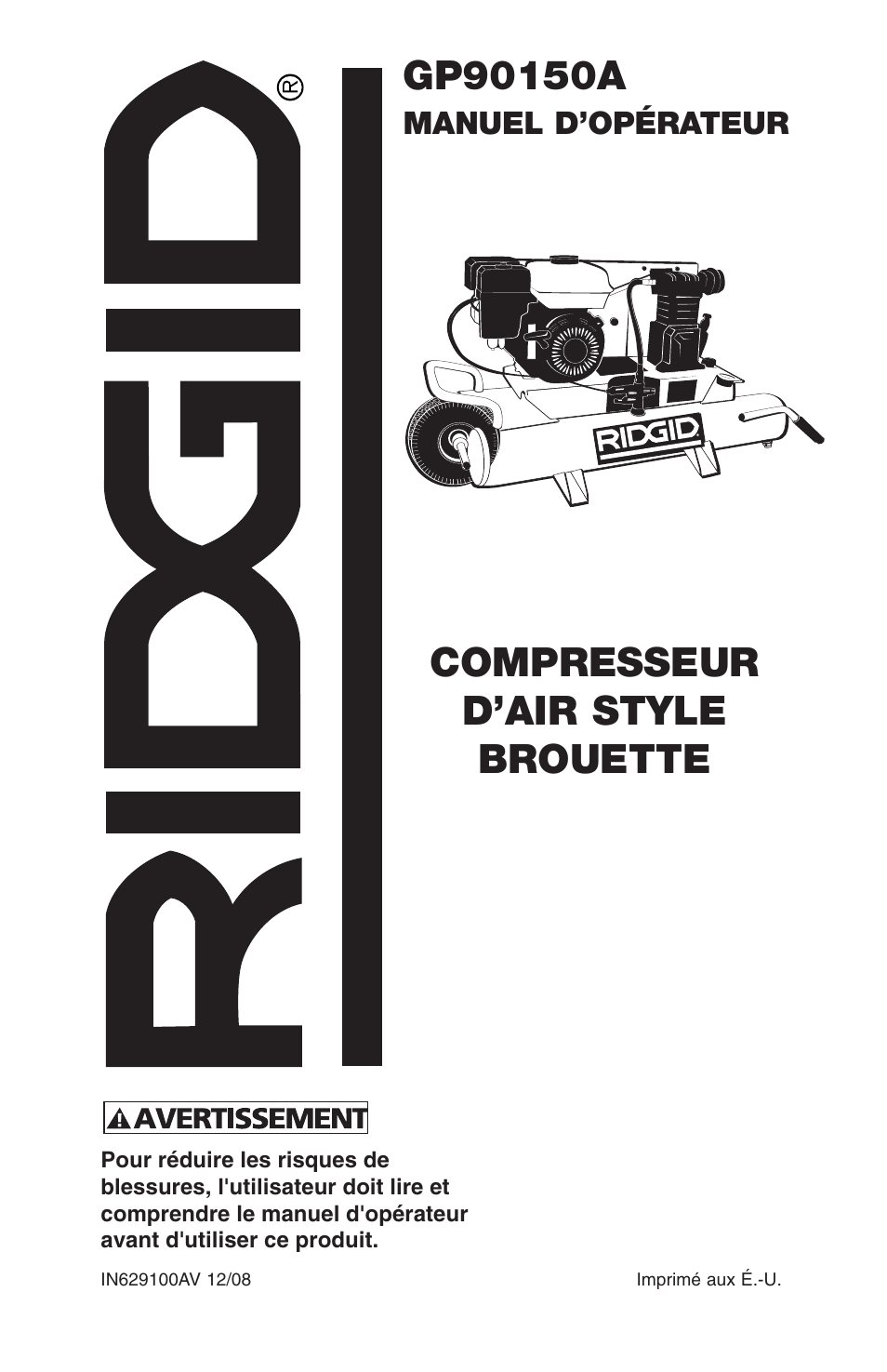 Compresseur d’air style brouette | RIDGID GP90150A User Manual | Page 49 / 72