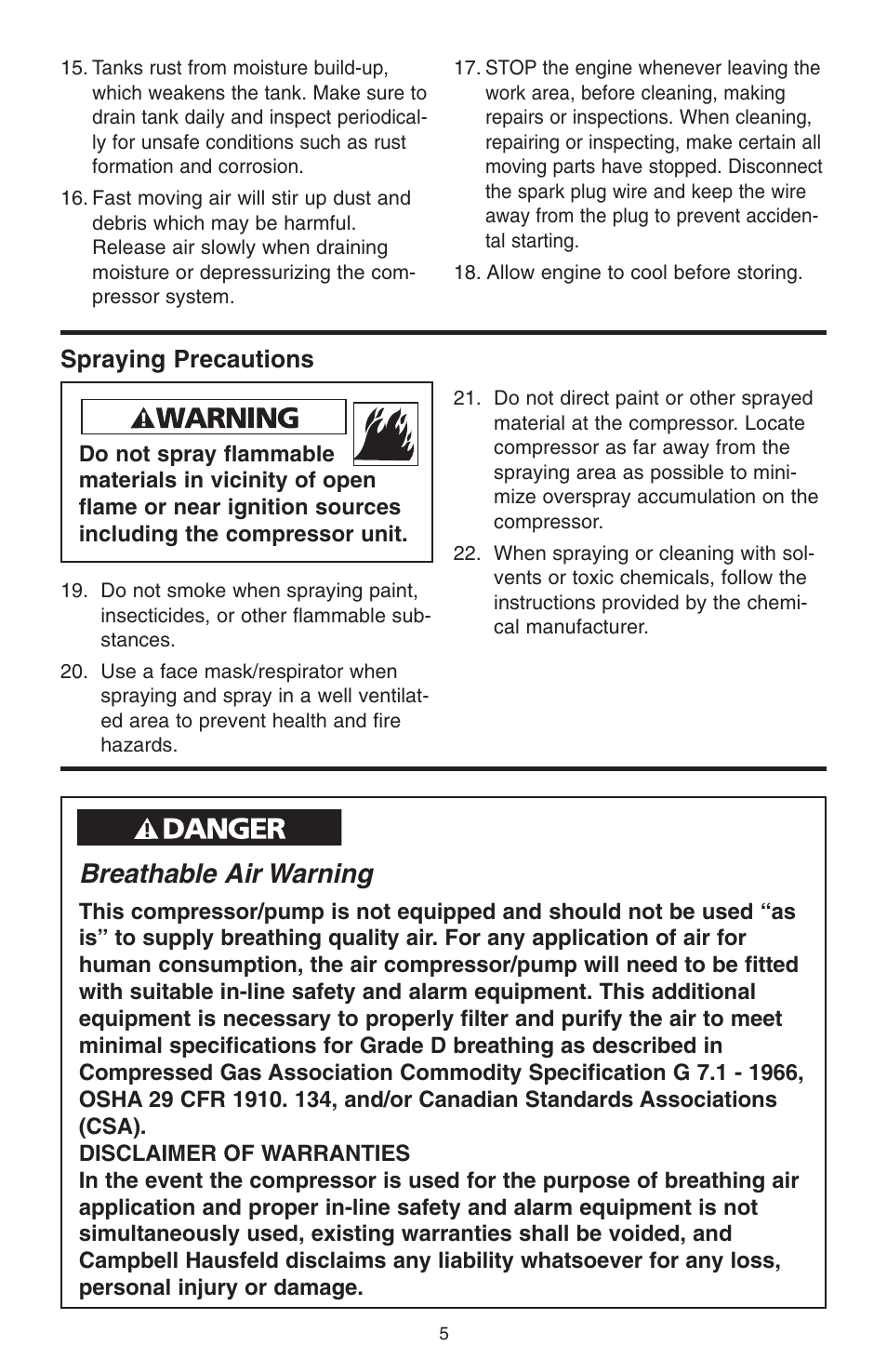 Breathable air warning, Spraying precautions | RIDGID GP90150A User Manual | Page 5 / 72