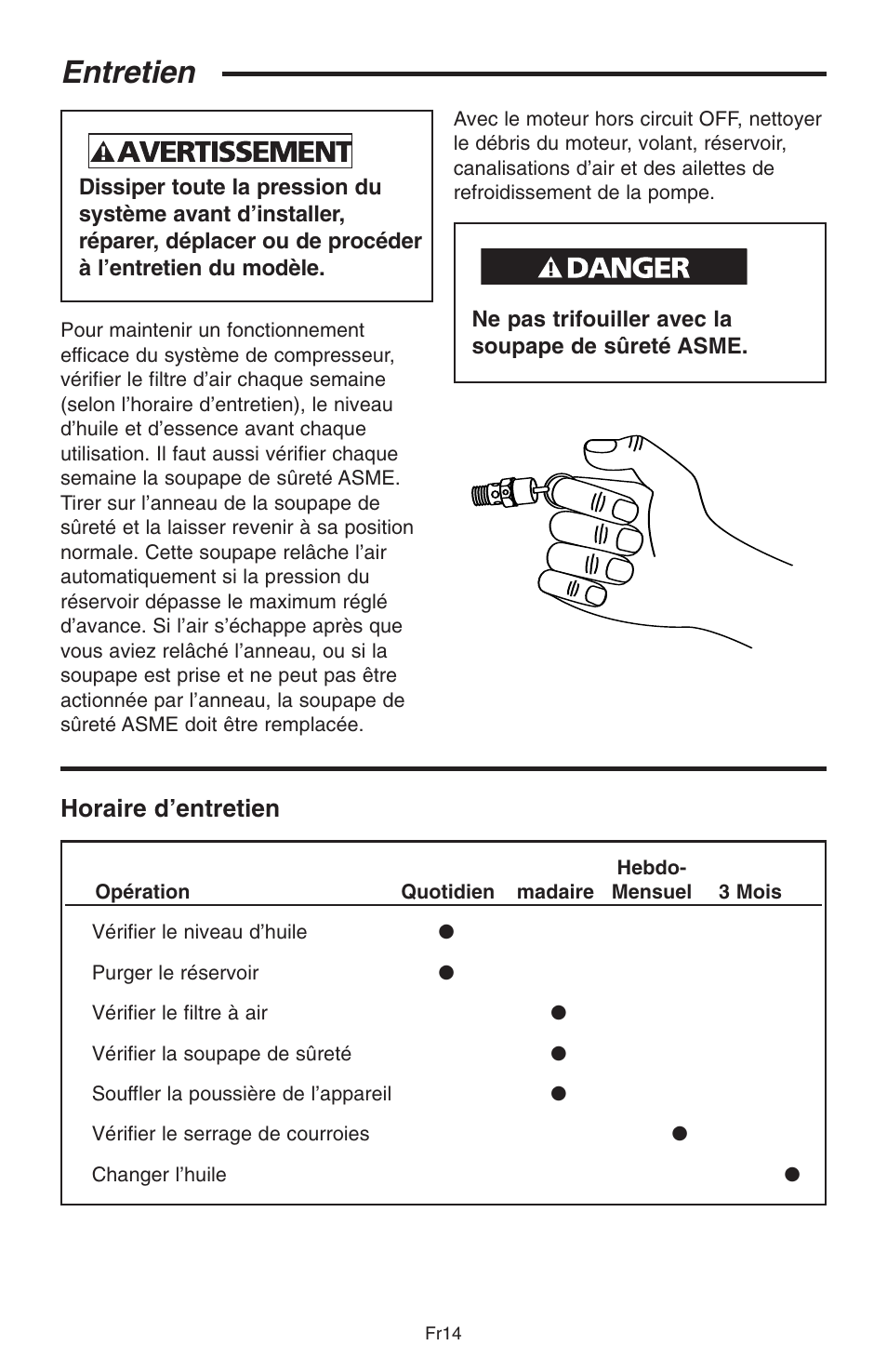 Entretien, Horaire d’entretien | RIDGID GP90150A User Manual | Page 62 / 72