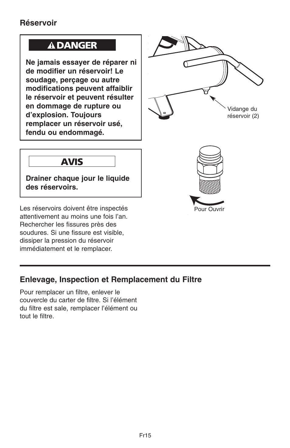 Enlevage, inspection et remplacement du filtre, Réservoir | RIDGID GP90150A User Manual | Page 63 / 72