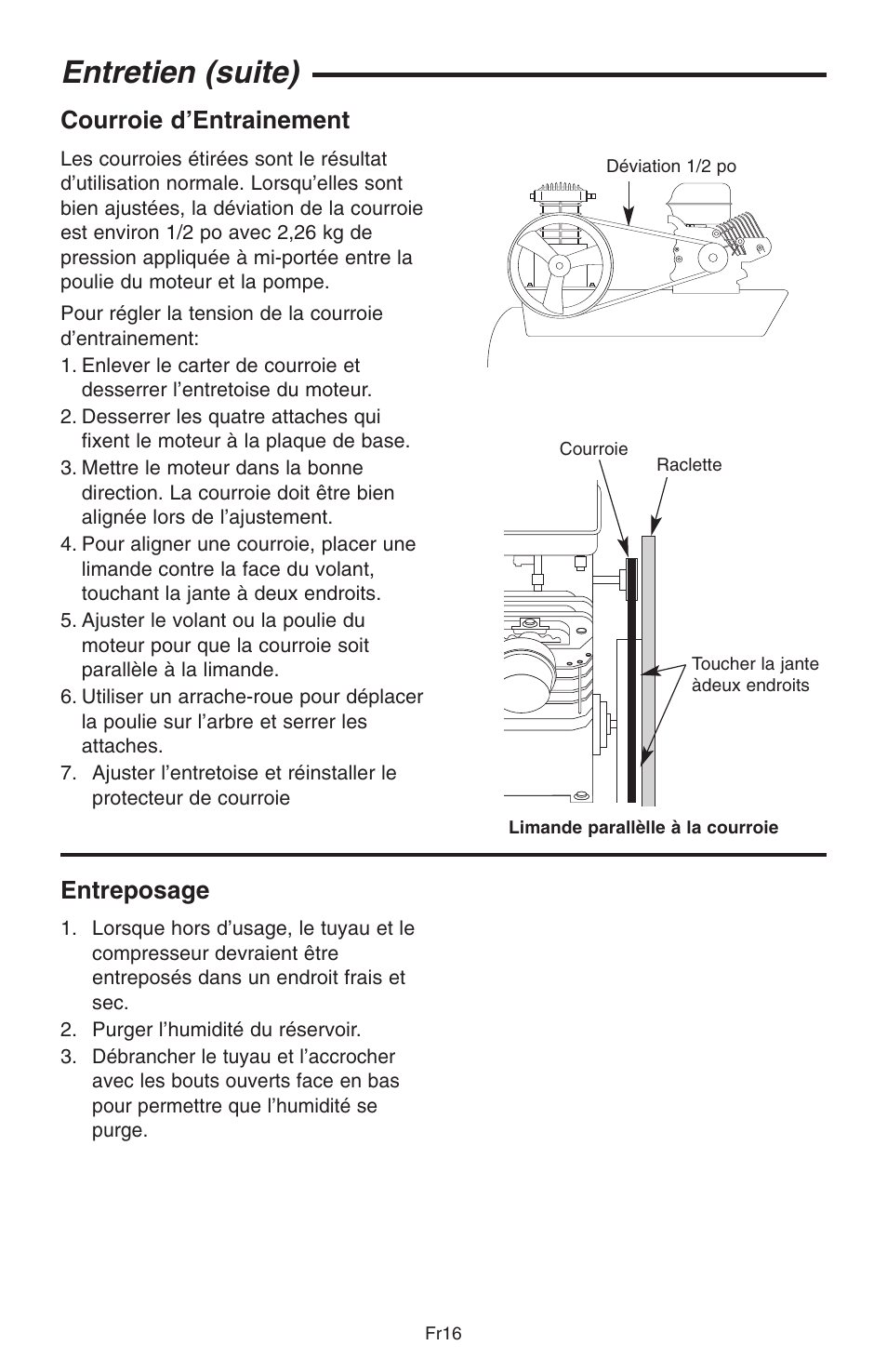 Entretien (suite), Entreposage, Courroie d’entrainement | RIDGID GP90150A User Manual | Page 64 / 72