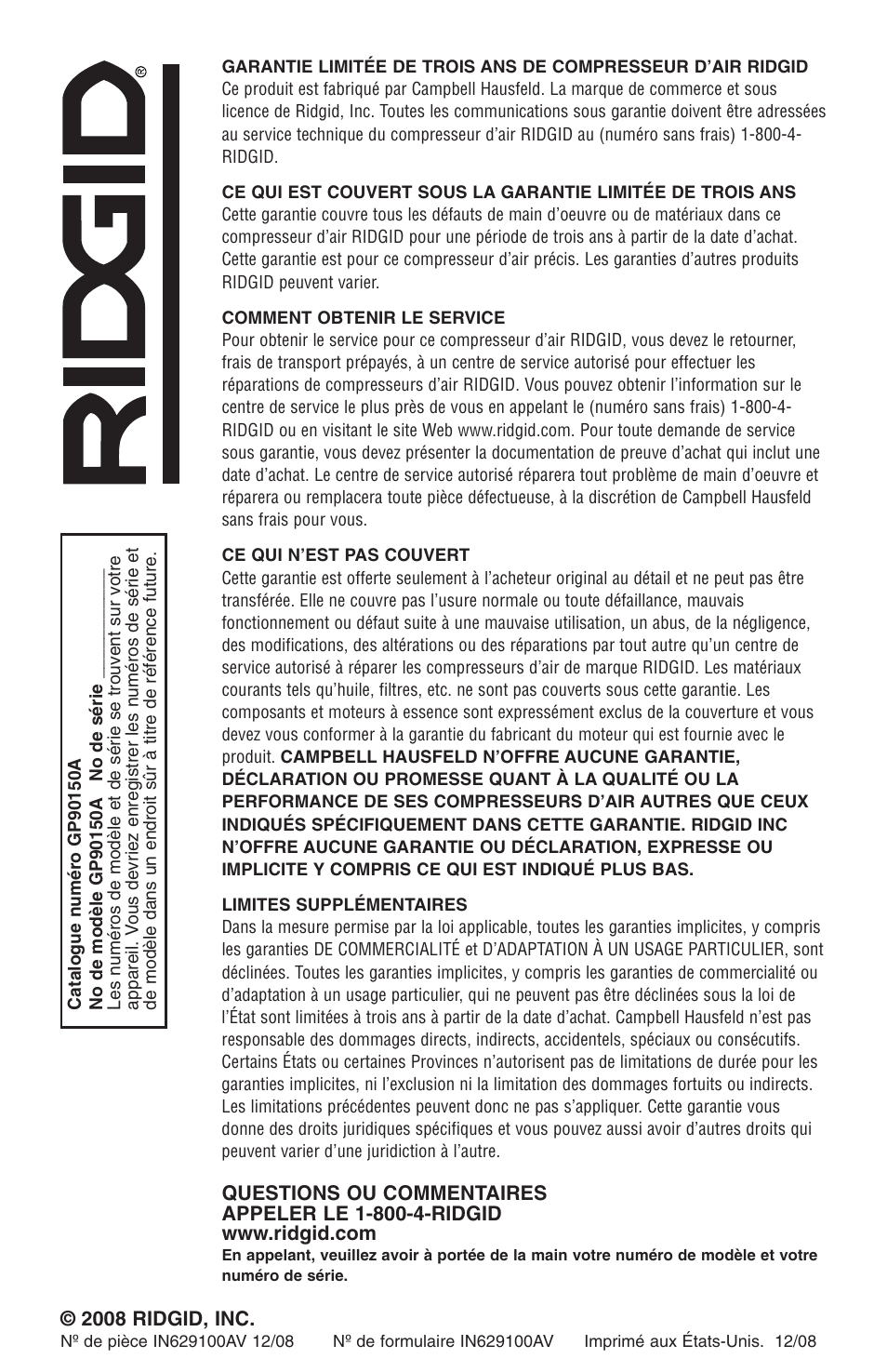 RIDGID GP90150A User Manual | Page 72 / 72