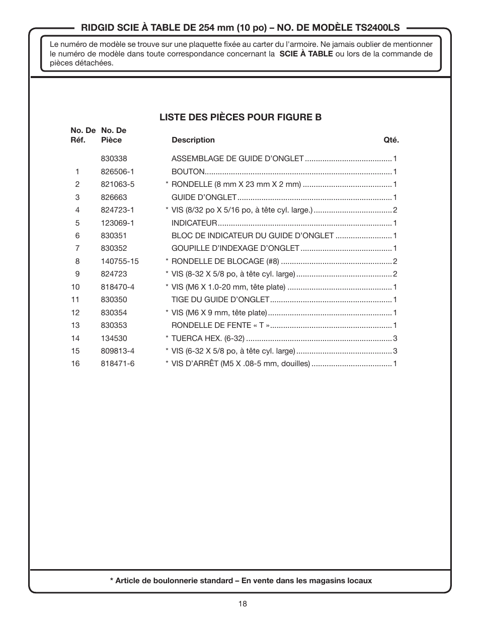 RIDGID TS2400LS User Manual | Page 18 / 39