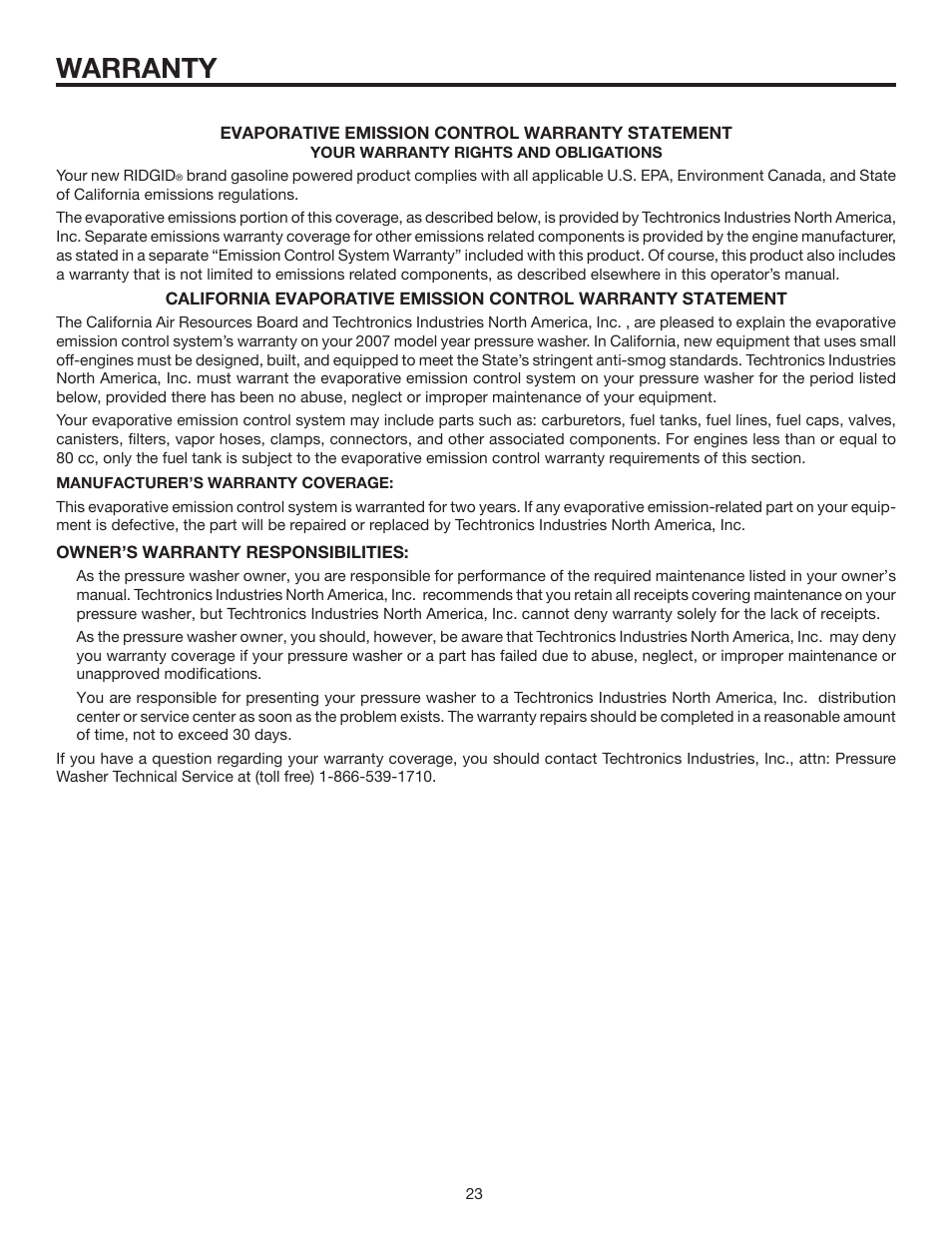 Warranty | RIDGID RD80770 User Manual | Page 23 / 26